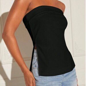 NWT Black Solid Split Hem Tube Top
